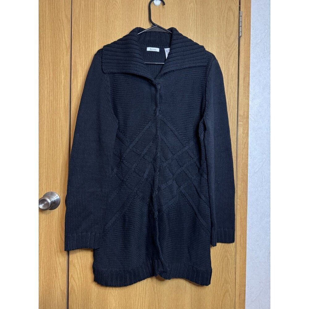 LIZ & CO Womens XL Long Chunky Cable Knit Sweater Cardigan Fisherman Snap Casual